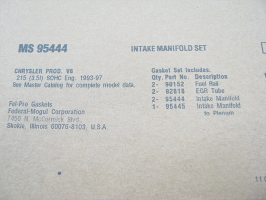 Fel-Pro MS95444 Intake Manifold Gasket Set For 1993-1997 Plymouth 3.5L V6