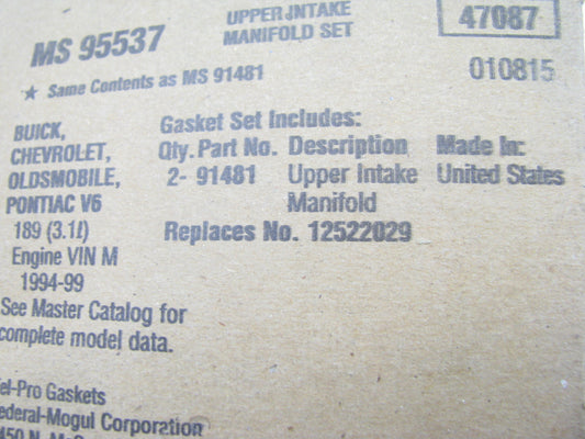 FEL-PRO MS95537 Engine Intake Manifold Upper Gasket Set - 93-99 GM 3.1L V6 OHV