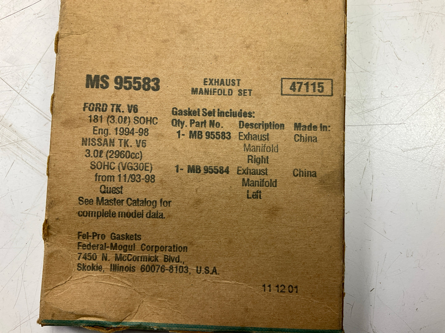 Fel-Pro MS95583 Exhaust Manifold Gasket Set For 1994-1998 Nissan Quest, Villager