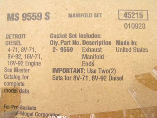 Fel-Pro MS9559S Exhaust Manifold Gasket Detroit 4-71 8V71 8V-92 16V-71 16V-92