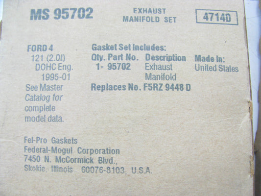 Fel-pro MS95702-TYPE2 Exhaust Manifold Gasket for 1995-03 Ford Mercury 2.0L-L4