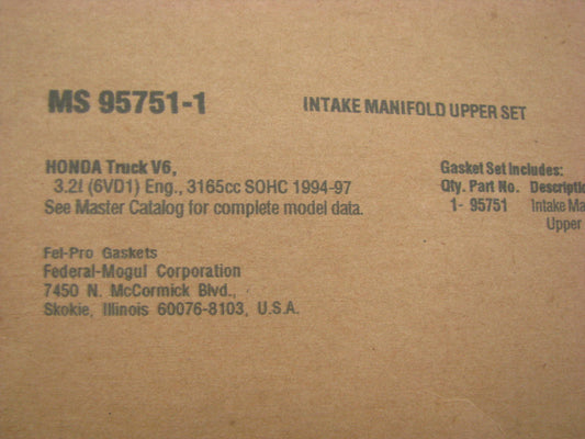 Fel-Pro MS95751-1 UPPER Fuel Injection Plenum Gasket 1992-97 Isuzu 3.2L V6