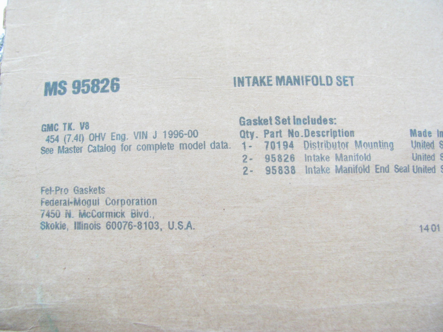 Fel-pro MS95826 Engine Intake Manifold Gasket Set 96-2000 GMC Chevy 454 7.4L V8