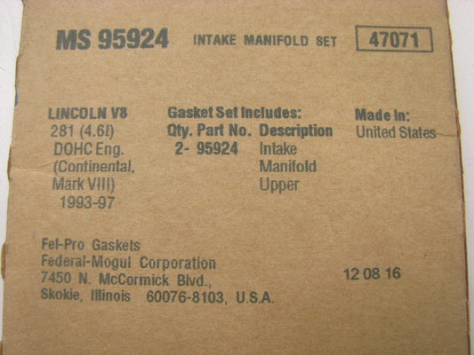 Fel-pro MS95924 Fuel Injection Plenum Gasket Set 1993-1997 Lincoln 4.6L V8 DOHC