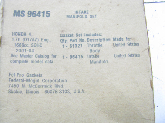 Fel-pro MS96415 Engine Intake Manifold Gasket 2001-2005 Honda Civic 1.7L-L4