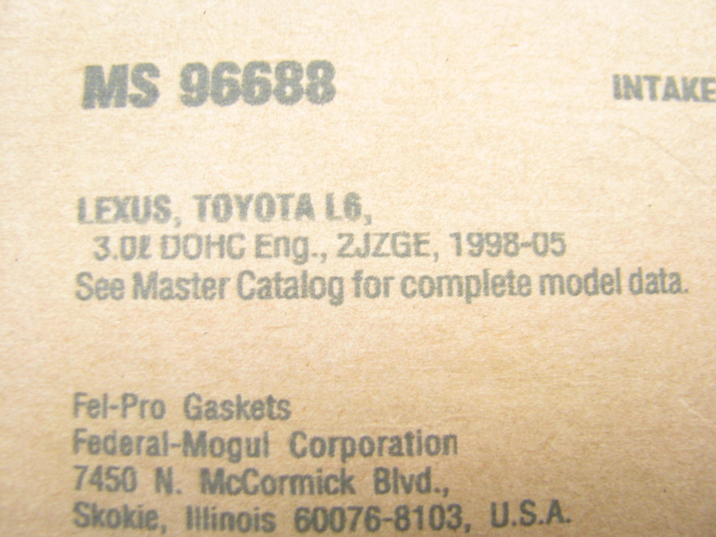 1998-2005 Lexus Toyota GS300 IS300 3.0L 2JZGE Intake Manifold Gasket Set FEL-PRO