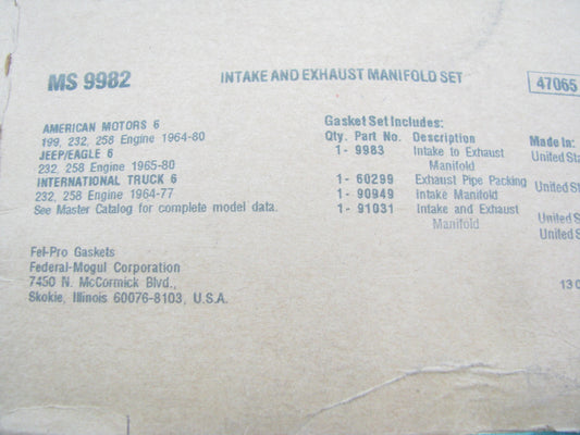 Fel-Pro MS9982 Intake & Exhaust Manifold Combo Gasket For 1964-80 AMC 3.8L 4.2L