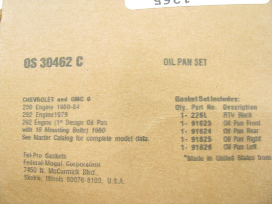 Fel-pro OS30462C Engine Oil Pan Gasket Set 1979-1984 GM 250 292 I6