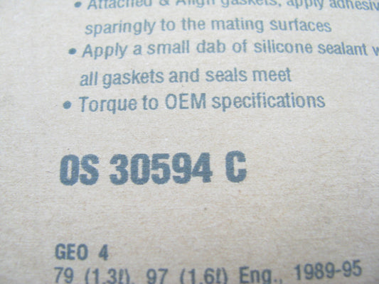 Fel-Pro OS30594C Engine Oil Pan Gasket 1985-95 Suzuki 1.3L 1.6L I4 SOHC