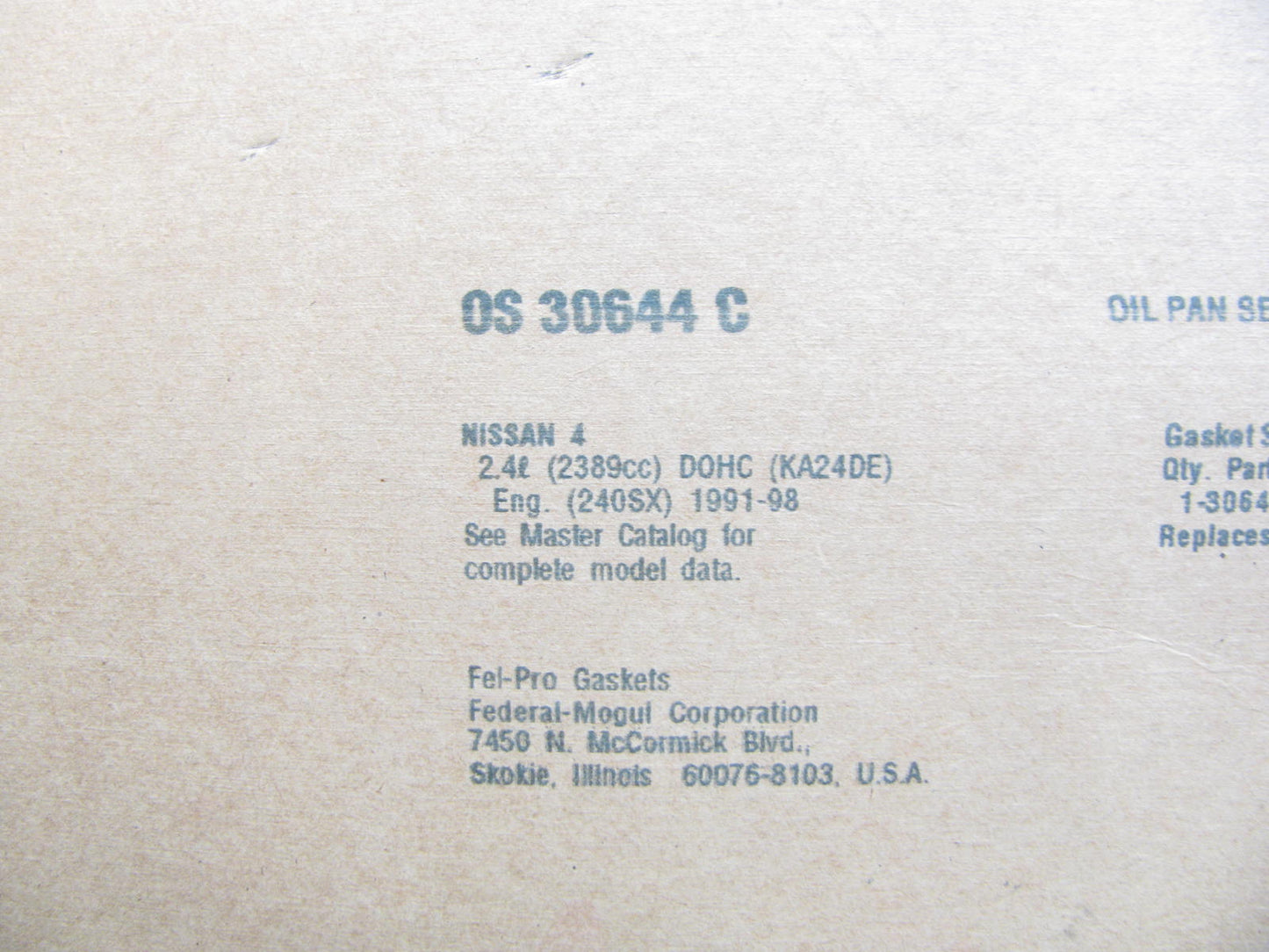 Fel-pro OS30644C Engine Oil Pan Gasket For 1991-1998 Nissan 240sx 2.4L KA24DE