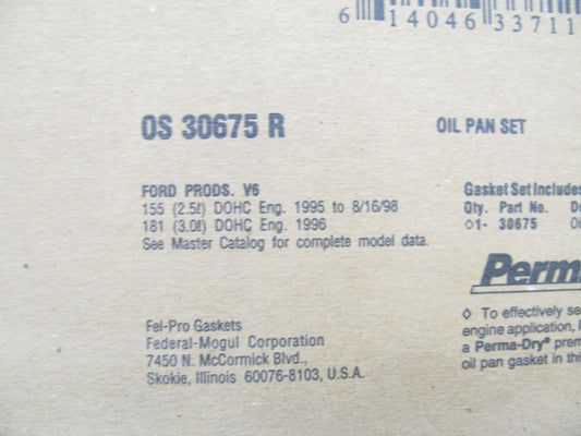 Fel-pro OS30675R Engine Oil Pan Gasket For 1995-2000 Ford 2.5L 3.0L V6
