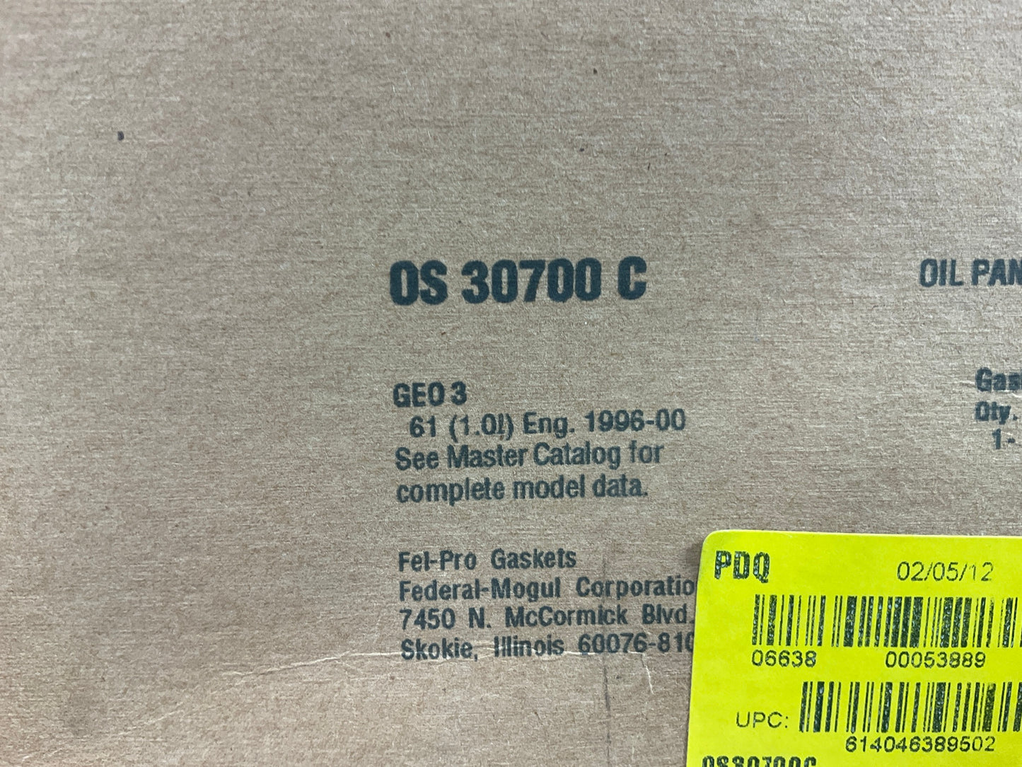 Fel-pro OS30700C Oil Pan Gasket - 1996-2000 Geo Metro, Firefly 1.0L 3-CYL.