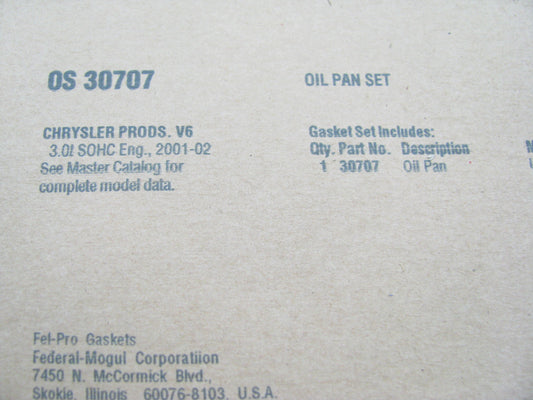 Fel-Pro OS30707 LOWER Engine Oil Pan Gasket For 1999-2005 Dodge 3.0L V6 SOHC