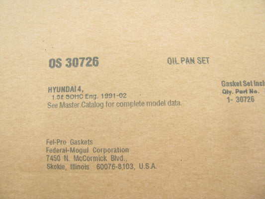 Fel-pro OS30726 Engine Oil Pan Gasket OEM For 1993-2005 Hyundai 1.5L 1.6L I4
