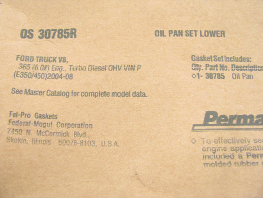 FEL-PRO OS30785R Lower Engine Oil Pan Gasket - 2004-2010 Ford 6.0L V8 Diesel