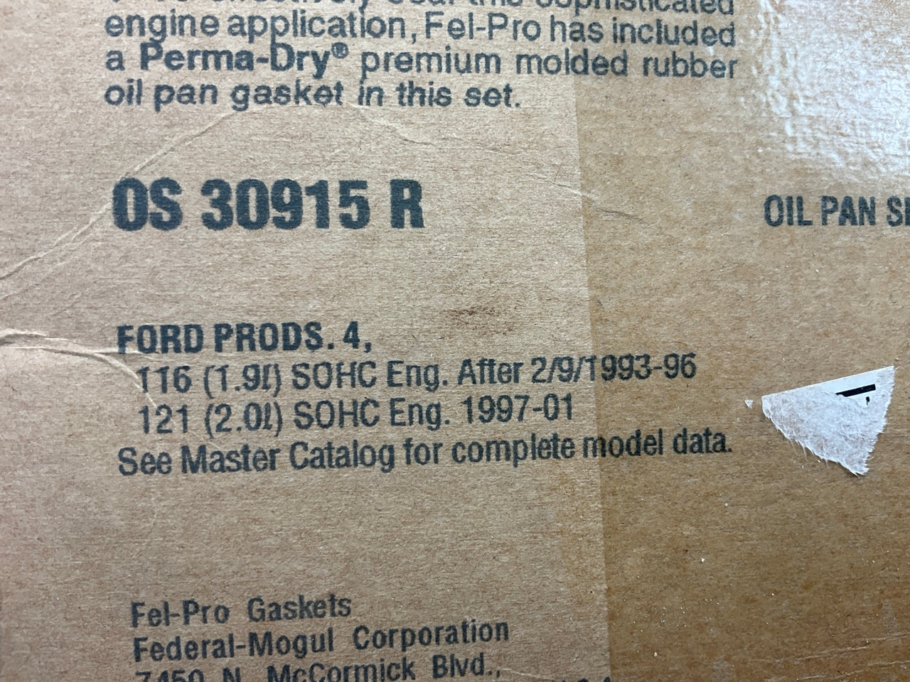 Fel-Pro OS30915R Engine Oil Pan Gasket - 1993-02 Escort 1.9L 2.0L, 00-04 Focus