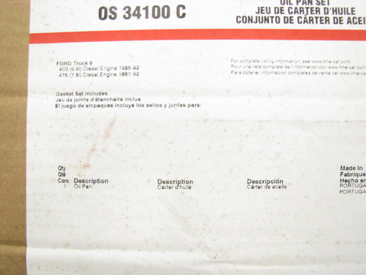 Fel-pro OS34100C Oil Pan Gasket - 1986-92 Ford Brazil Diesel Truck 6.6L 7.8L I6