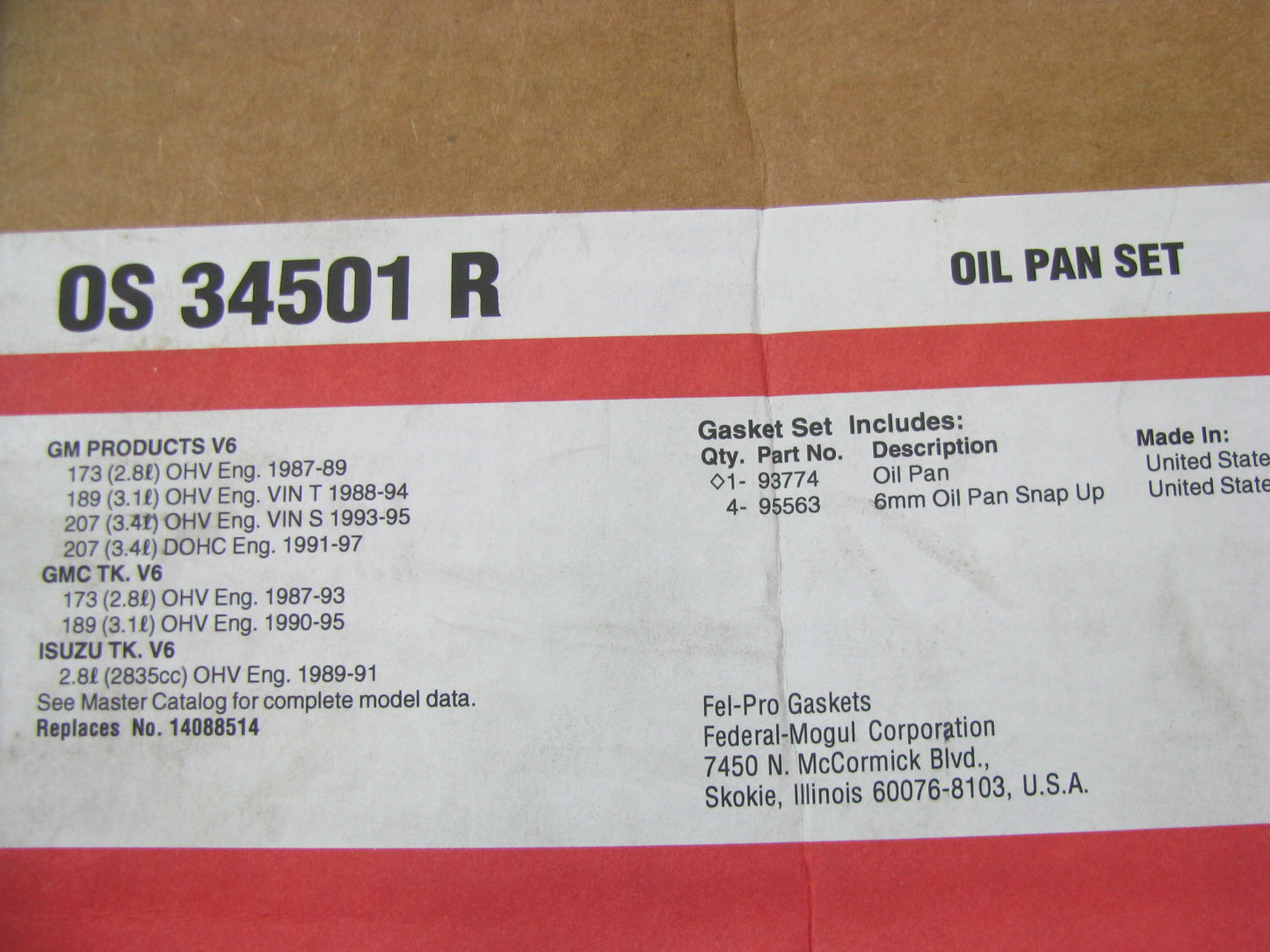 Fel-Pro OS34501R Engine Oil Pan Gasket Set 80-97 Chevrolet Buick 2.8L 3.1L 3.4L
