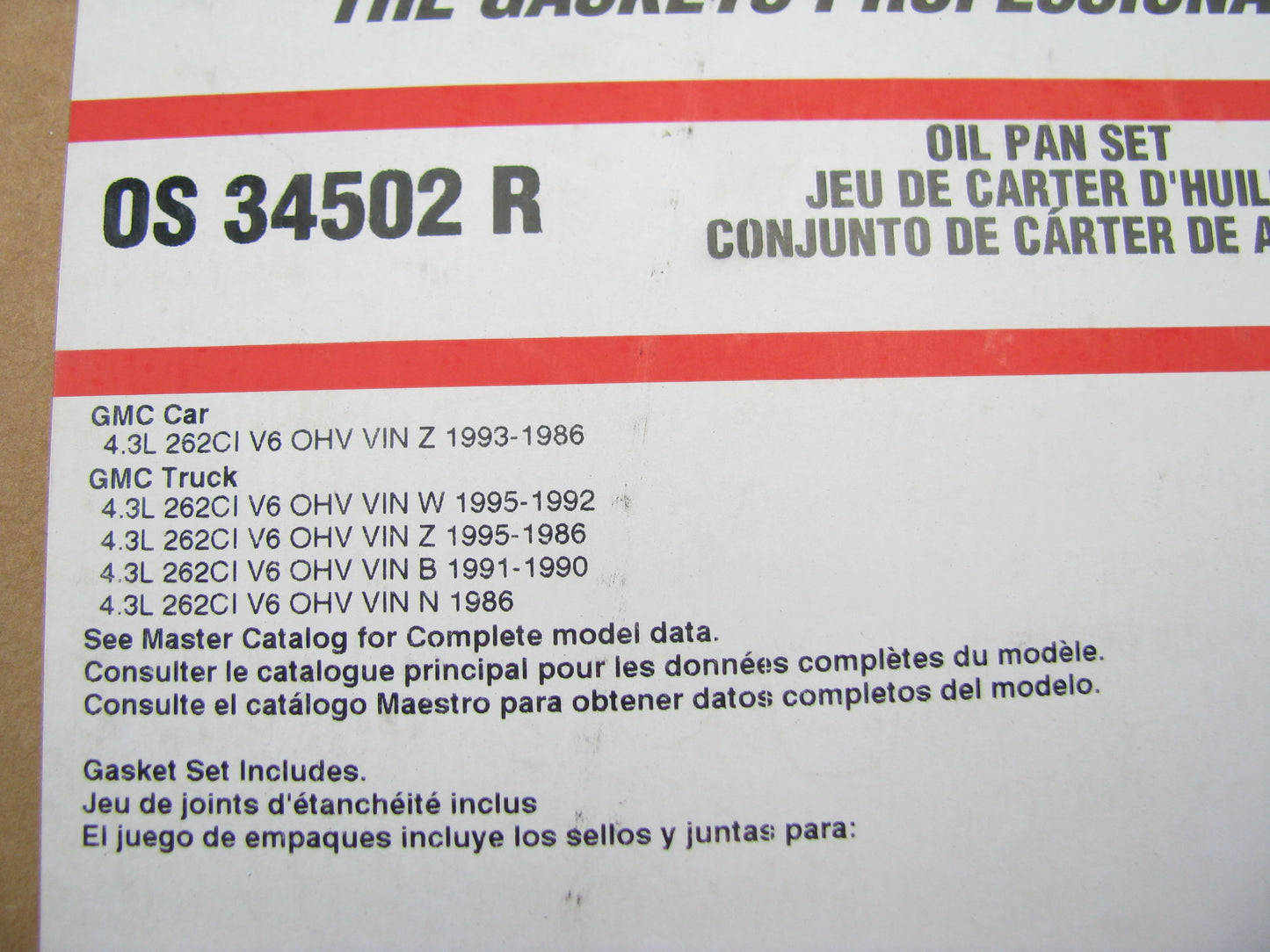 Fel-pPro OS34502R Engine Oil Pan Gasket Set 1986-1995 Chevy GMC 4.3L V6