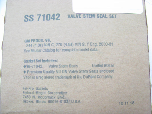 Fel-pro SS71042 Valve Stem Seal Set 2000-2001 Cadillac 4.0L 4.6L-V8