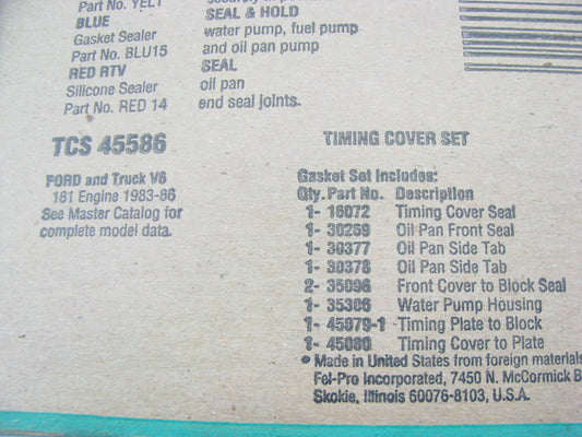 FEL-PRO TCS45586 Engine Timing Cover Gasket Set - 1983-1986 Ford 2.8L V6