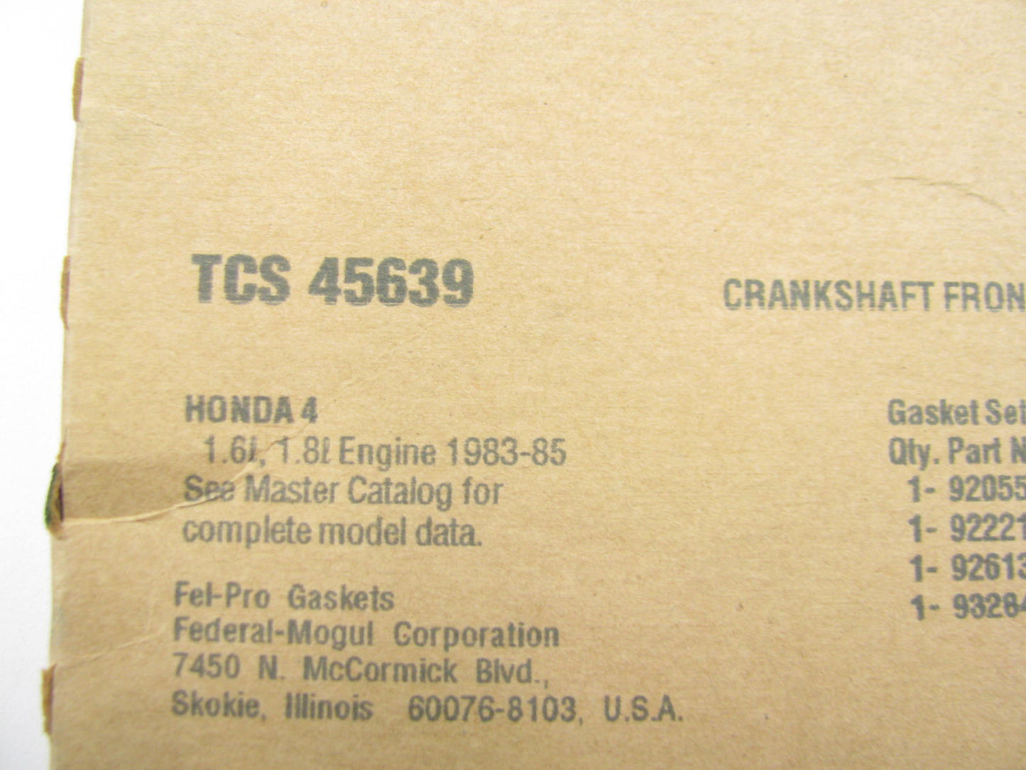 Fel-pro TCS45639 Engine Crankshaft Seal Kit Front For 1984-1985 Honda 1.6L 1.8L