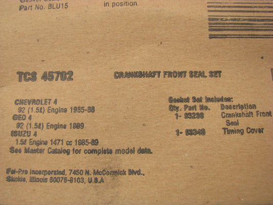 Fel-pro TCS45702 Engine Crankshaft Front Gasket Seal Kit -1985-89 GM 1.5L