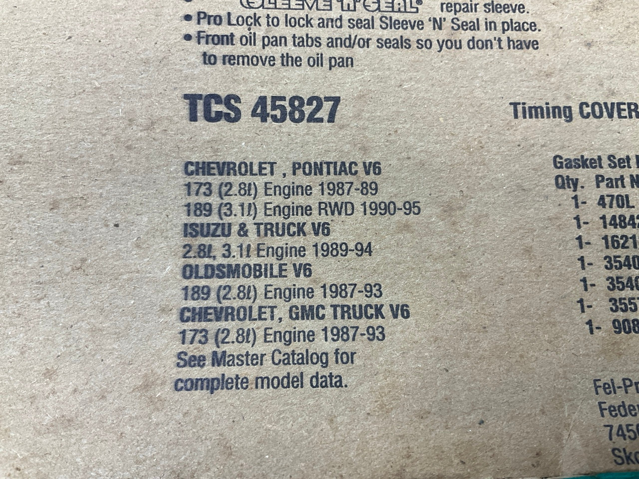 FEL-PRO TCS45827 Engine Timing Cover Gasket Set - 1987-1995 GM 2.8L 3.1L 3.4L V6
