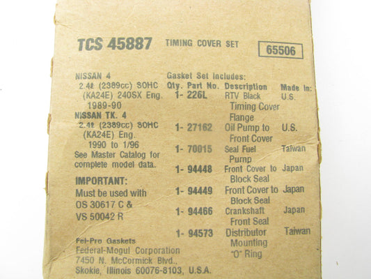 Fel-pro TCS45887 Engine Timing Cover Gasket Set OEM For 1989-2001 Nissan 2.4L