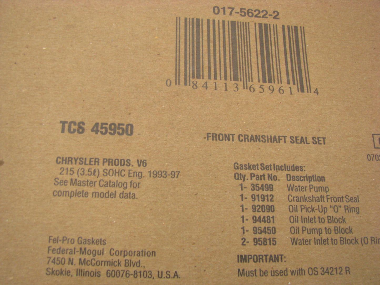 Fel-Pro TCS45950 Engine Timing Cover Gasket Set For 1993-1997 Dodge 3.5L V6