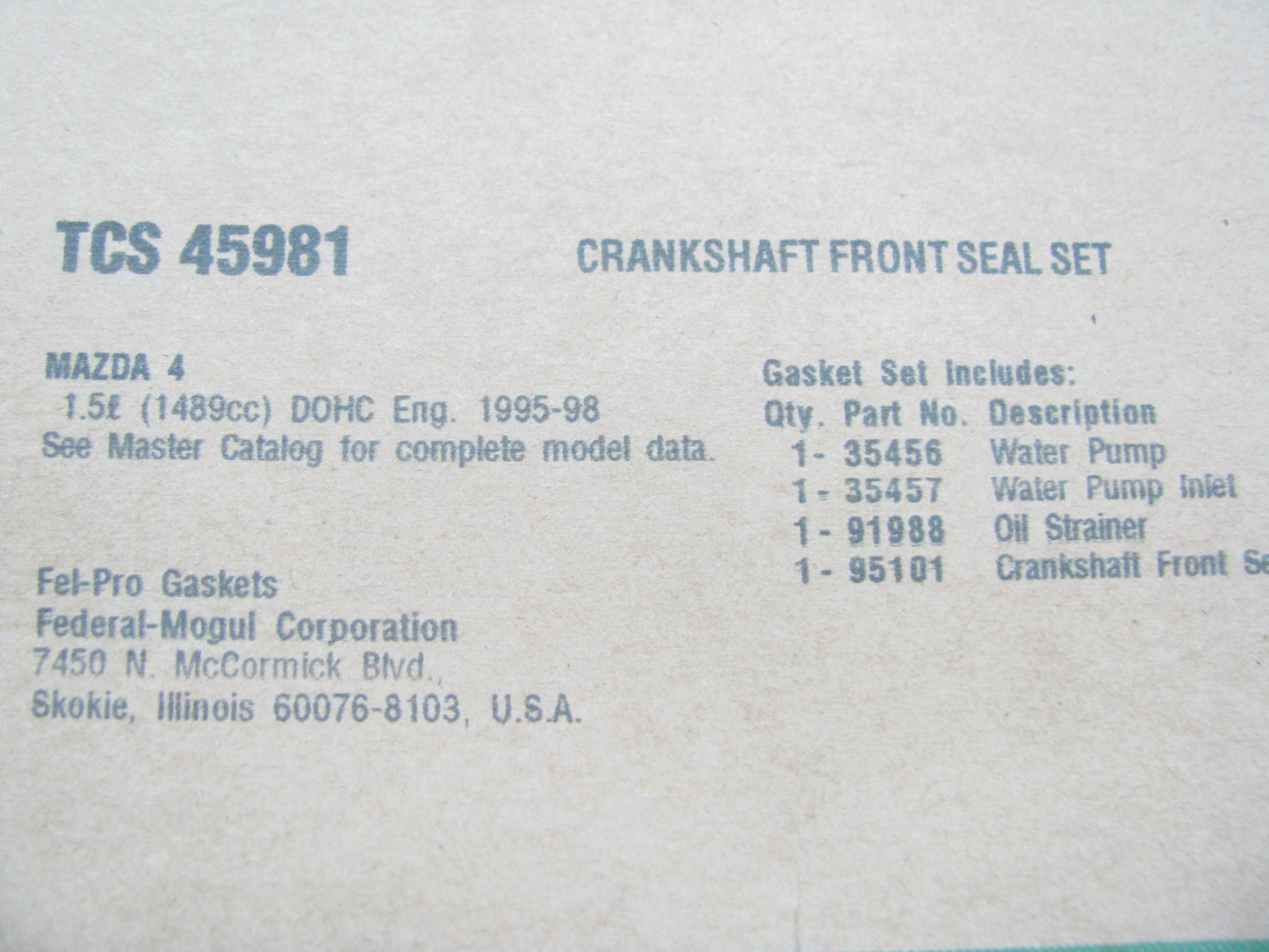 FEL-PRO TCS45981 Engine Crankshaft Front Seal Kit - 95-98 Mazda Protege 1.5L
