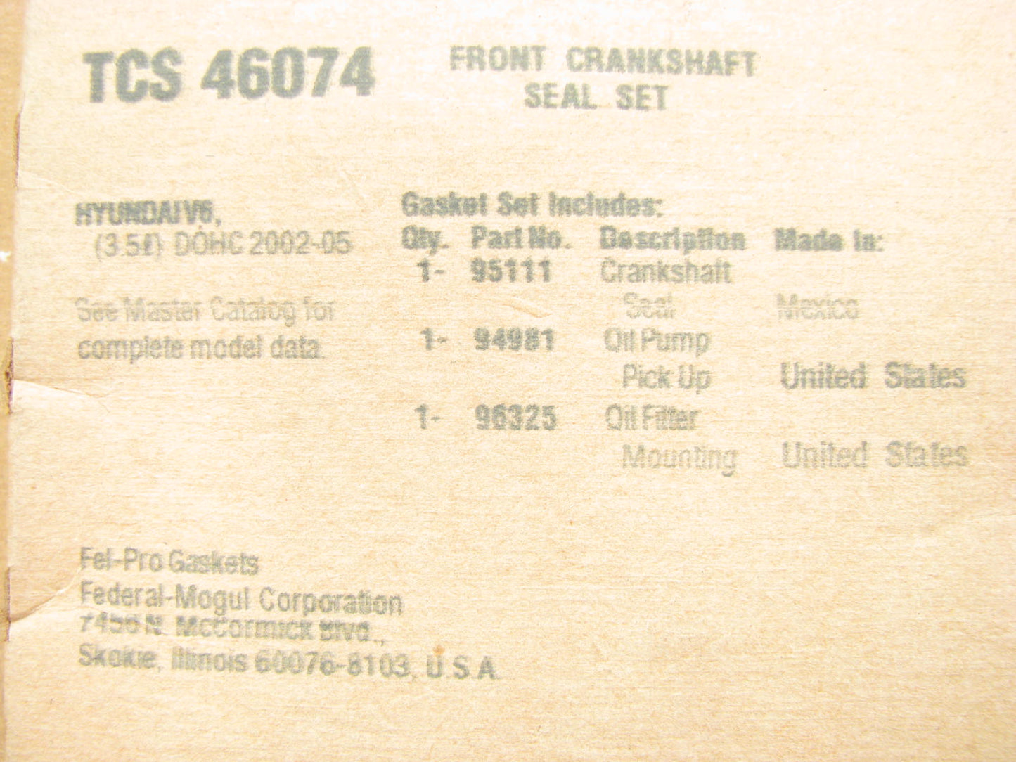 Fel-pro TCS46074 Engine Crankshaft Seal Kit