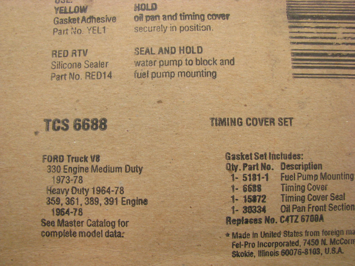 Fel-Pro TCS6688 Engine Timing Cover Gasket Set 1975-1977 Ford F-500 330 V8