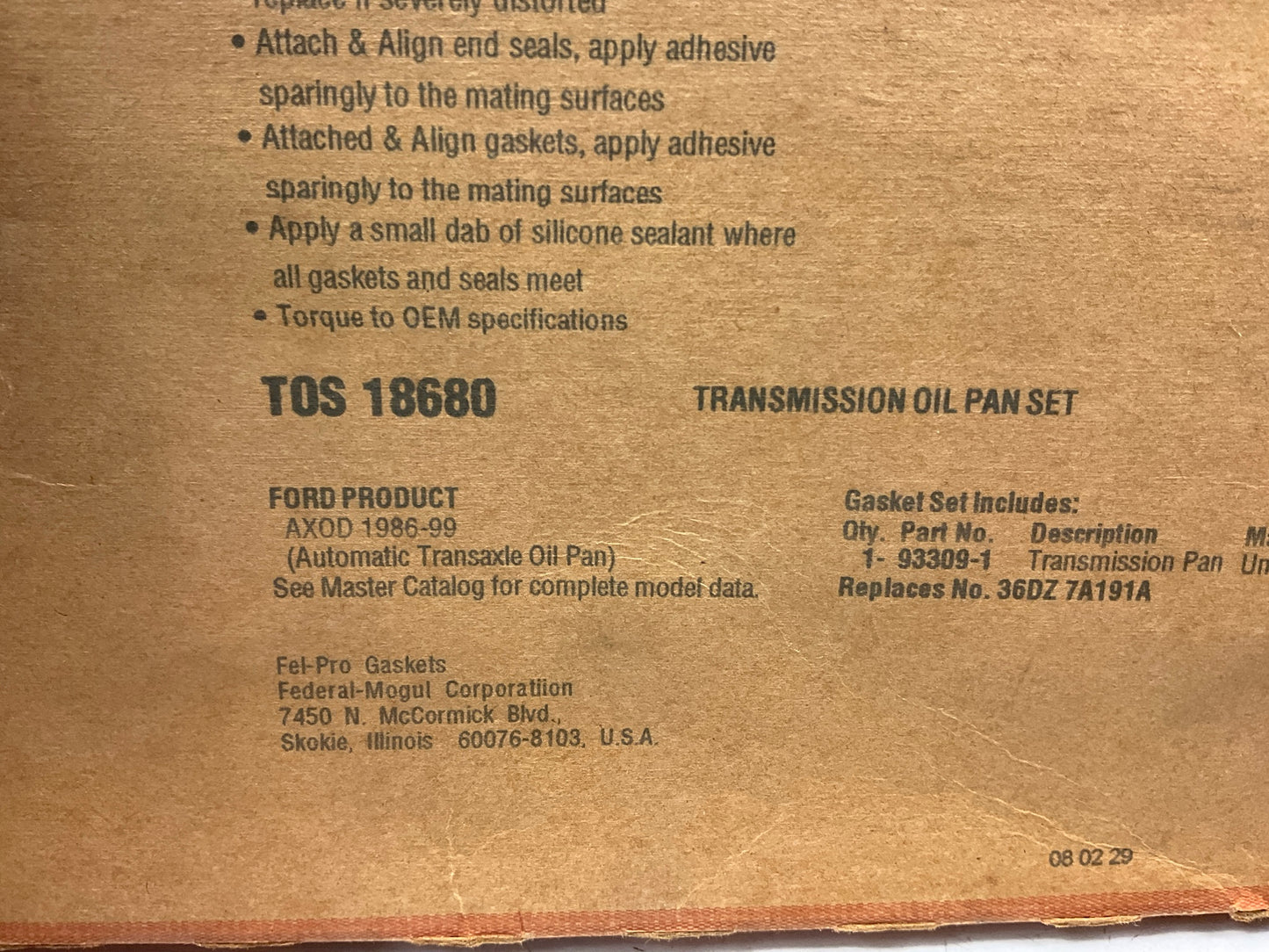 Fel-Pro TOS18680 Auto Trans Oil Pan Gasket - AXOD, AXOD-E Tranny 17-BOLT HOLE
