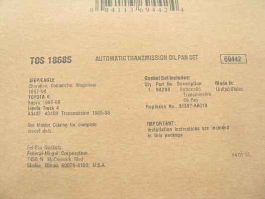 Fel-Pro TOS18685 Auto Trans Oil Pan Gasket - Aisin 30-40LE FL 30-80LE 30-41LE