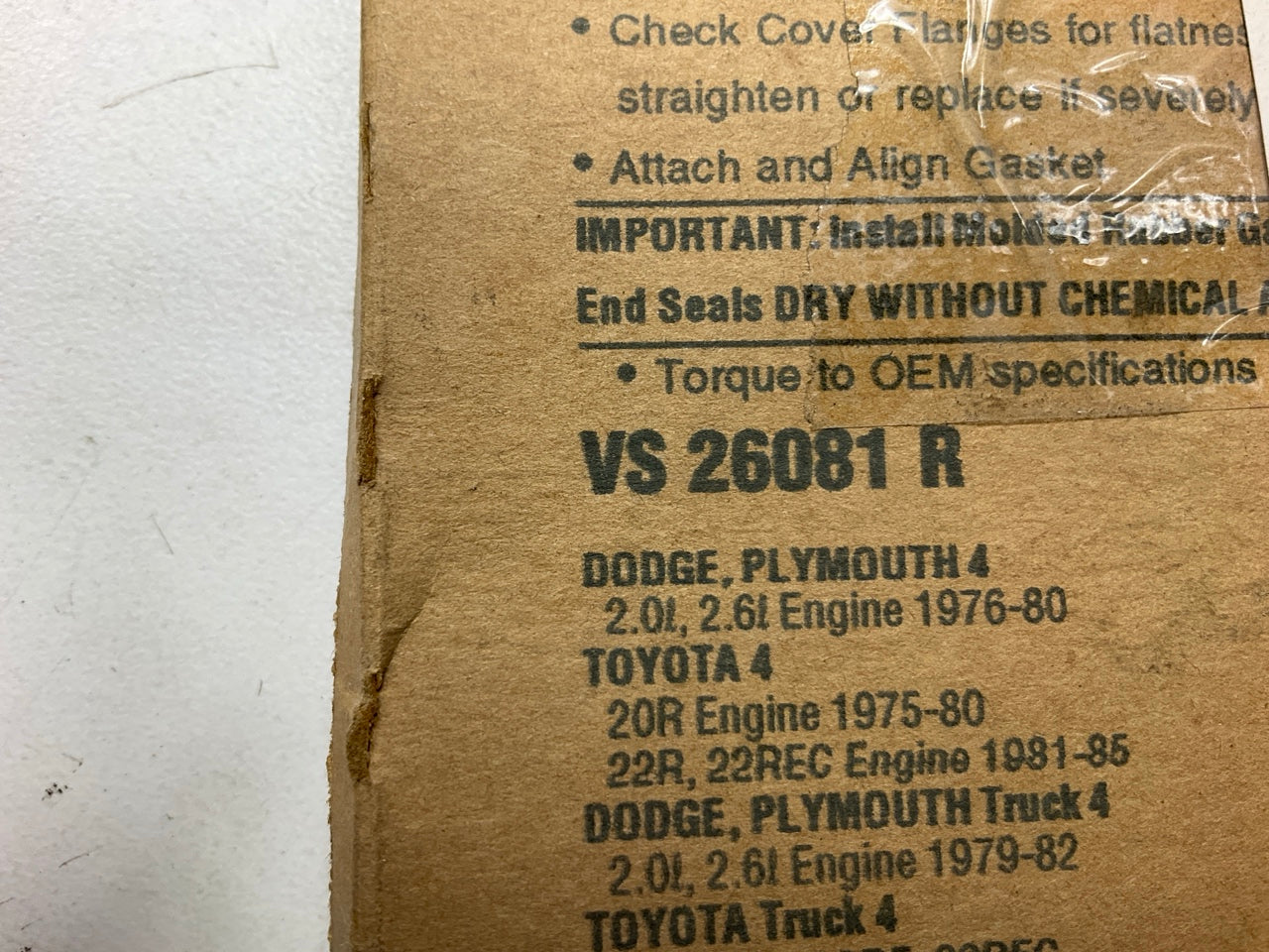 1975-1985 Toyota 20R 22R 22REC Engine Valve Cover Gasket Fel-pro VS26081R