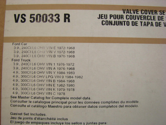 Fel-Pro VS50033R Valve Cover Gasket 1968-84 Ford 240 300 I6