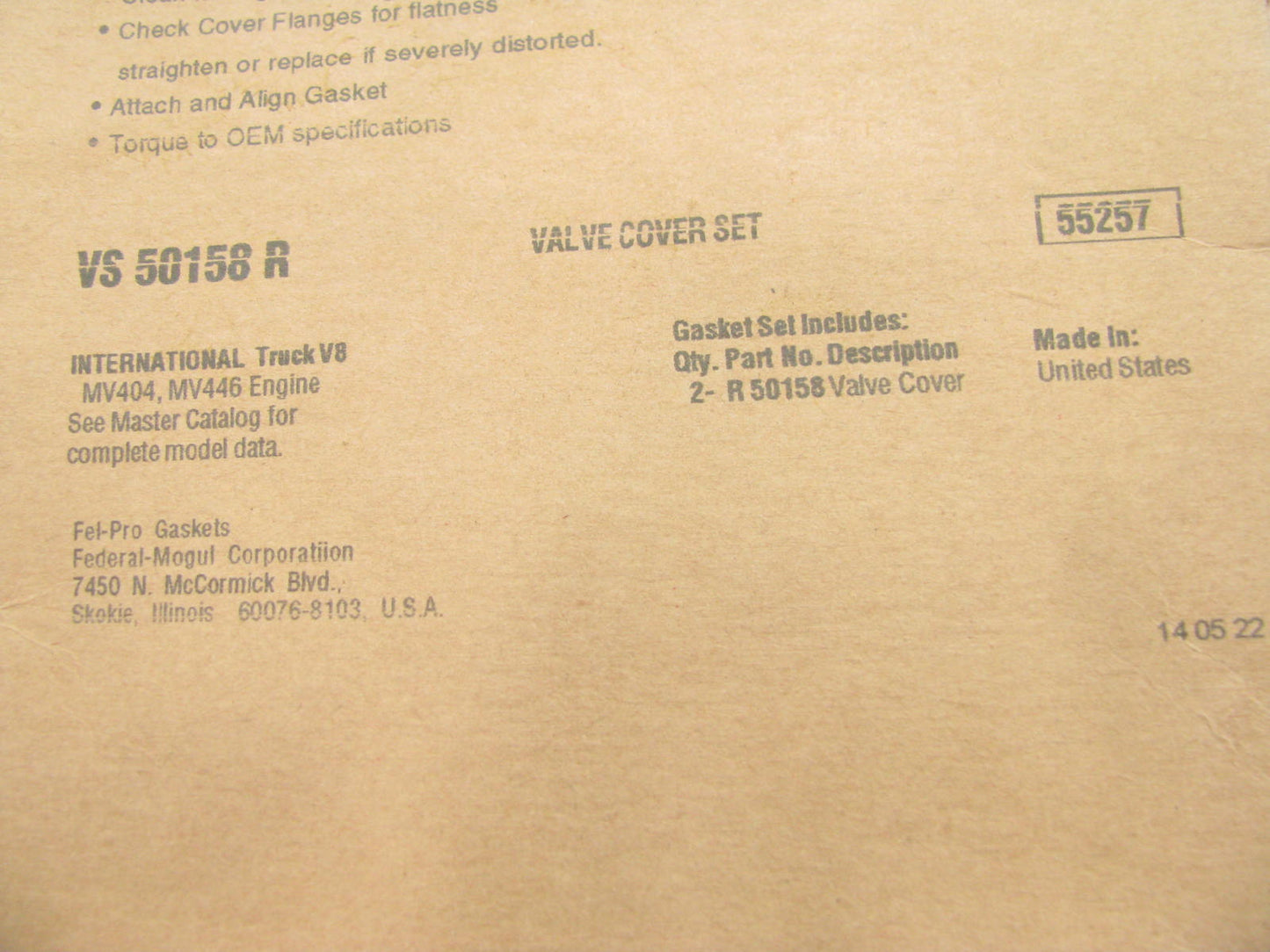Fel-pro VS50158R Valve Cover Gasket Set for 1975-1987 International MV404 MV446