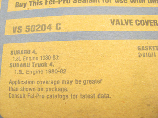 Fel-Pro VS50204C Valve Cover Gasket Set For 1980-87 Subaru 1.8L H4