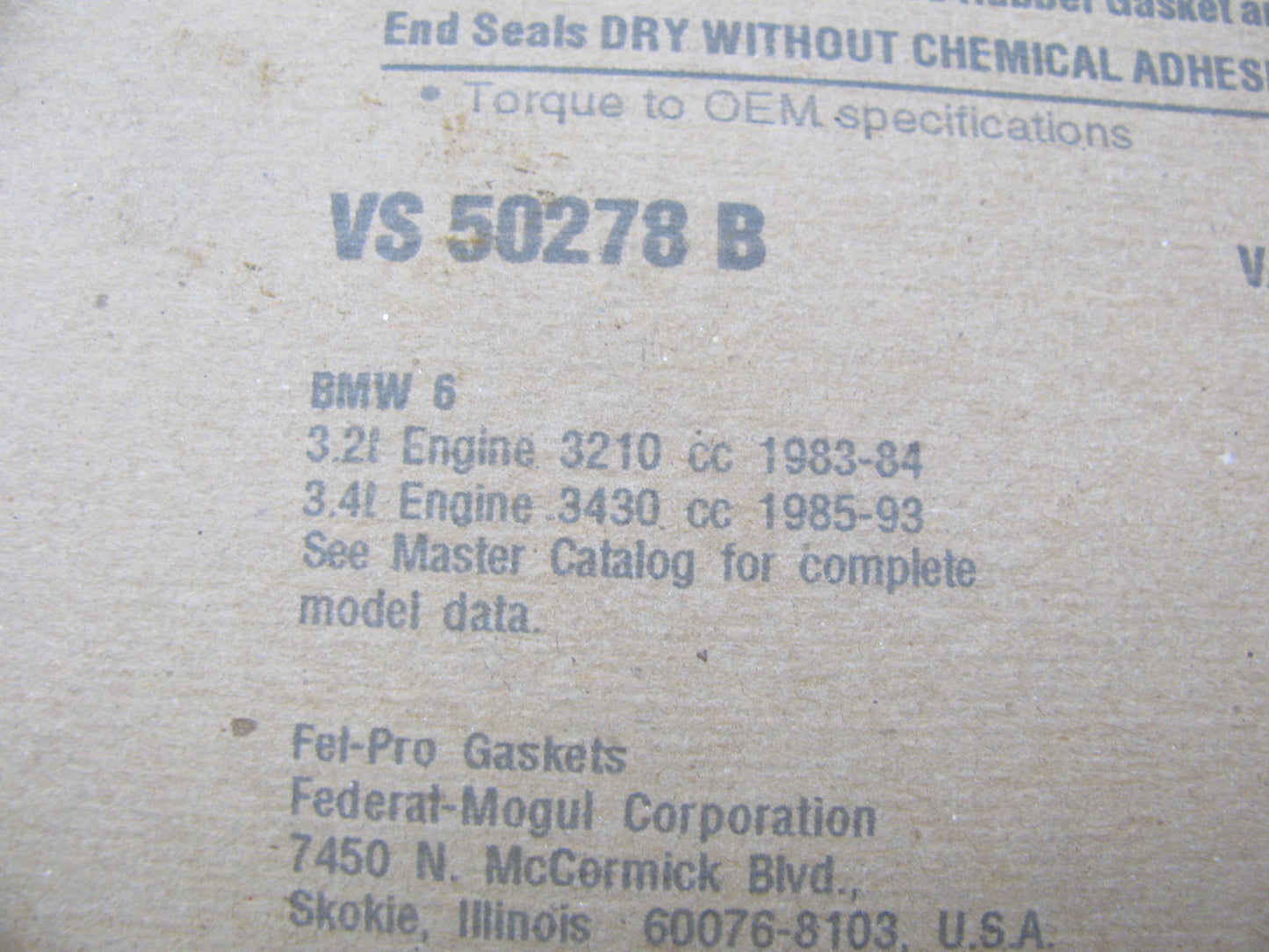 Fel-Pro VS50278B Valve Cover Gasket 1983-93 BMW 3.2L 3.5L I6 SOHC