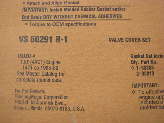 FEL-PRO VS50291R-1 Valve Cover Gasket Set - 1985-89 Chevy Pontiac Isuzu Geo 1.5L