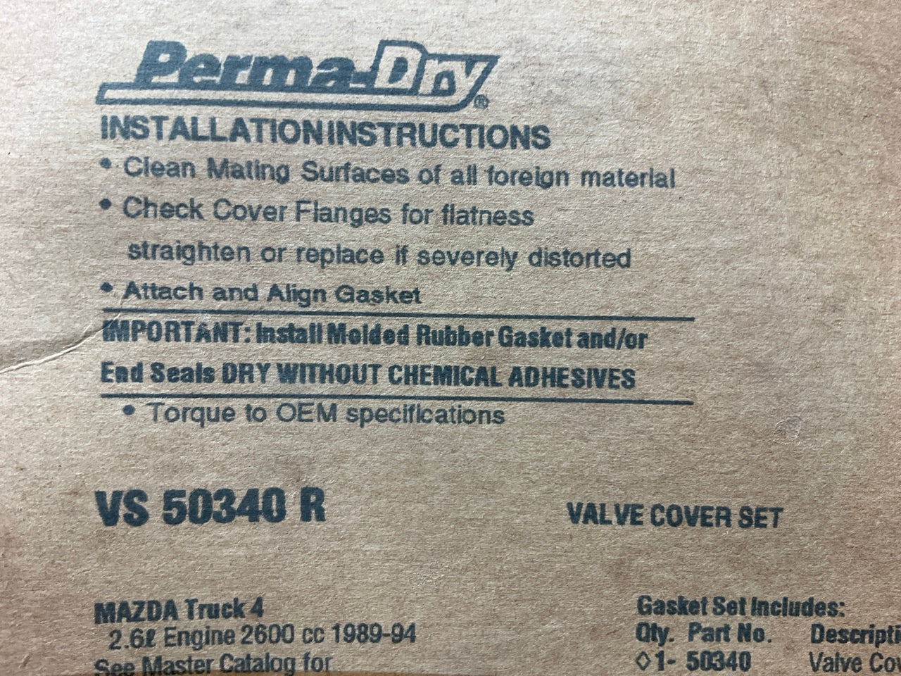 Fel-Pro VS50340R Valve Cover Gasket Set - 1989-94 MAZDA Truck 2.6L