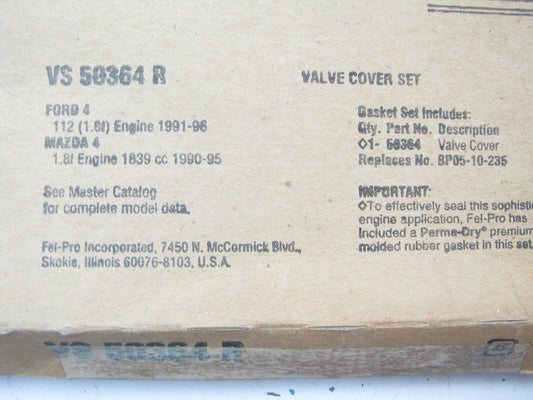 Fel-pro VS50364R Valve Cover Gasket For 1990-1996 Ford Mazda 1.8L I4