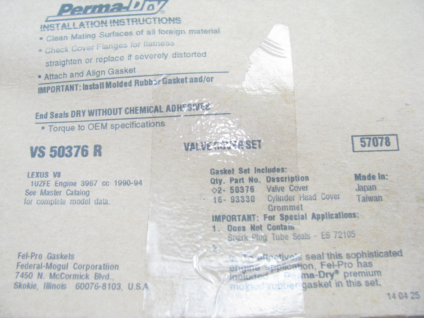 FEL-PRO VS50376R Engine Valve Cover Gasket Set - 1990-1997 Lexus 4.0L V8