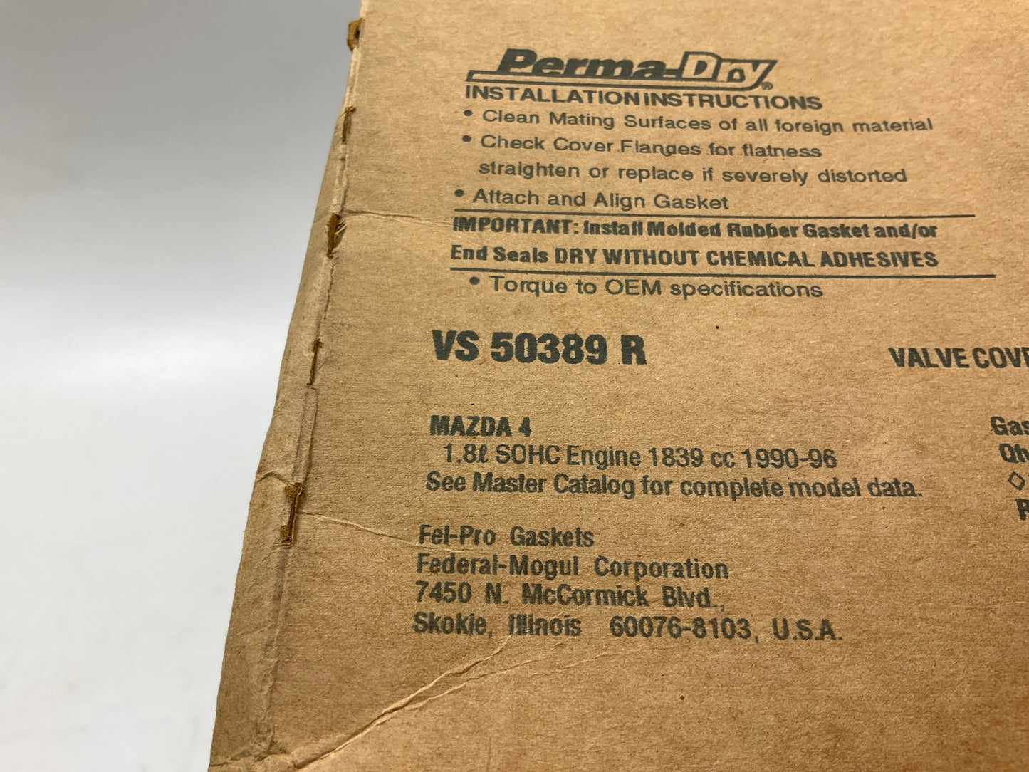 Fel-Pro VS50389R Valve Cover Gasket - 1990-94 Mazda Protege, 1993-94 323 1.8L-L4