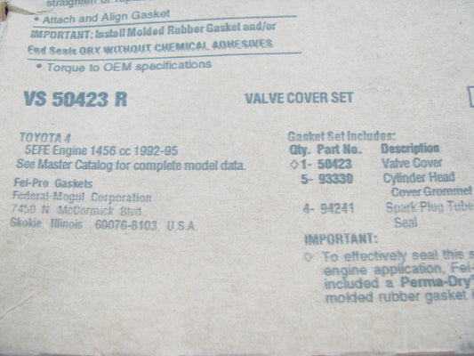FEL-PRO VS50423R Valve Cover Gasket For 92-95 Toyota Paseo 1.5L L4 DOHC