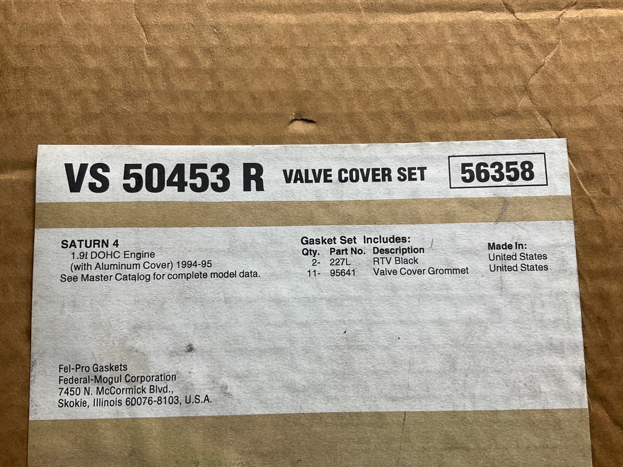 Fel-pro VS50453R Valve Cover Gasket Maker Set For 1991-95 Saturn 1.9L DOHC