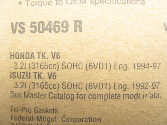Fel-Pro VS50469R Valve Cover Gasket Set 1992-97 Isuzu 94-97 Honda 3.2L V6