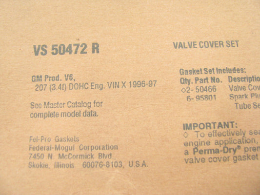 Fel-Pro VS50472R Valve Cover Gasket Set 96-97 Chevrolet Oldsmobile 3.4L V6 DOHC