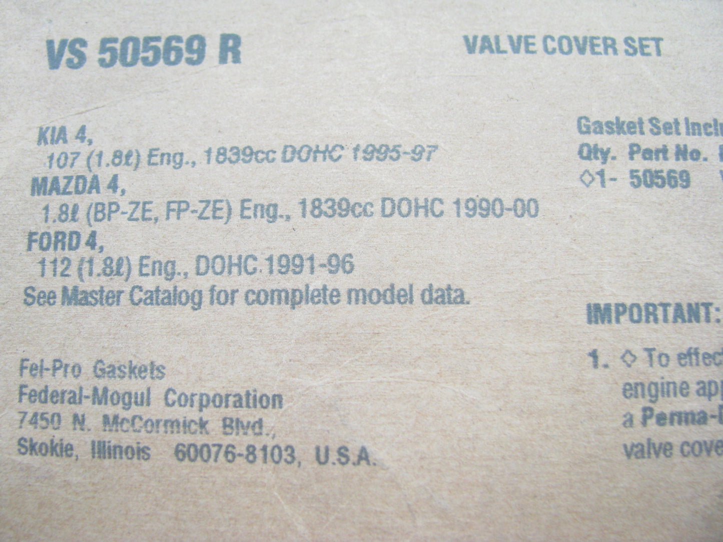 Fel-pro VS50569R Engine Valve Cover Gasket - 1994-2005 Mazda Miata 1.8L DOHC